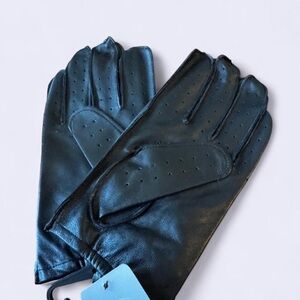 Men's Perforated Black Leather Gloves